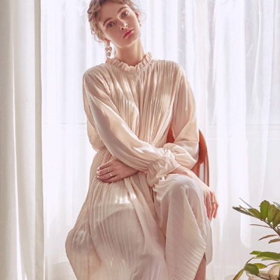 PLEATS CHIFFON LONG OPS_CREAM