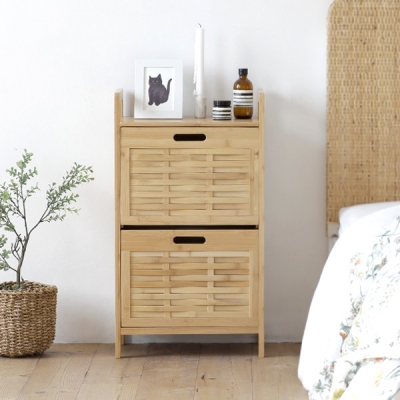 뱀부 원목 2단 수납장