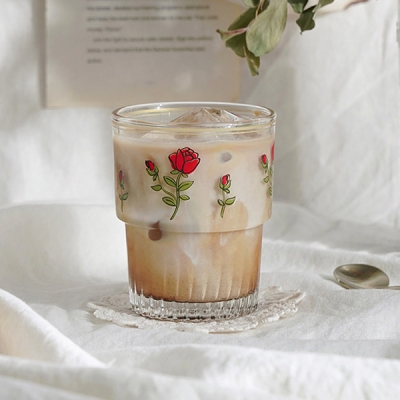 레트로 플라워 라인 유리컵