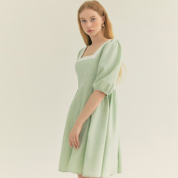 [프라이하잇] Colourway Square Neck Puff Dress Mint