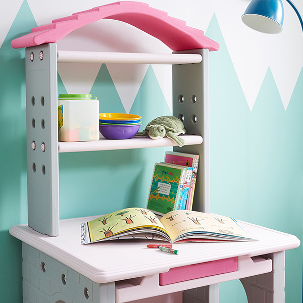 하이지니프로 유아동 책꽂이 책상 및 의자세트 파스텔핑크
