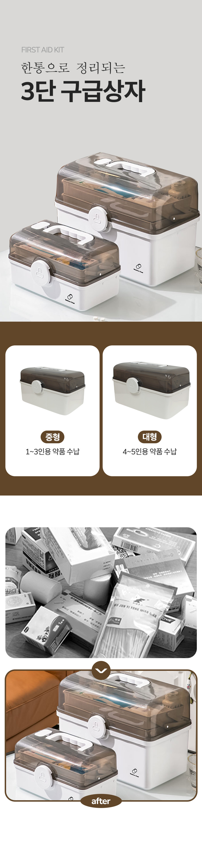 3단 디자인 가정용 약보관함 비상 응급 키트 구급상자 상세 이미지 1