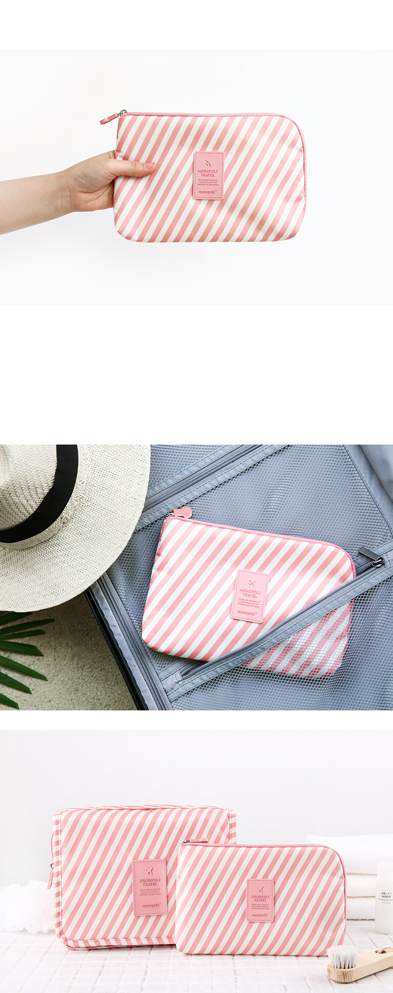 [10x10]PINK STRIPE CABLE POUCH size L 여행용 케이블 파우치 상세 이미지 3