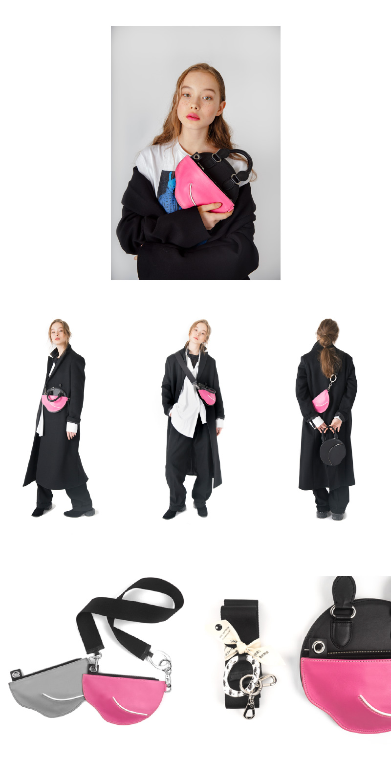 FULL MOON ATTACHABLE CROSS BAG (BLACK/PINK) 상세 이미지 3