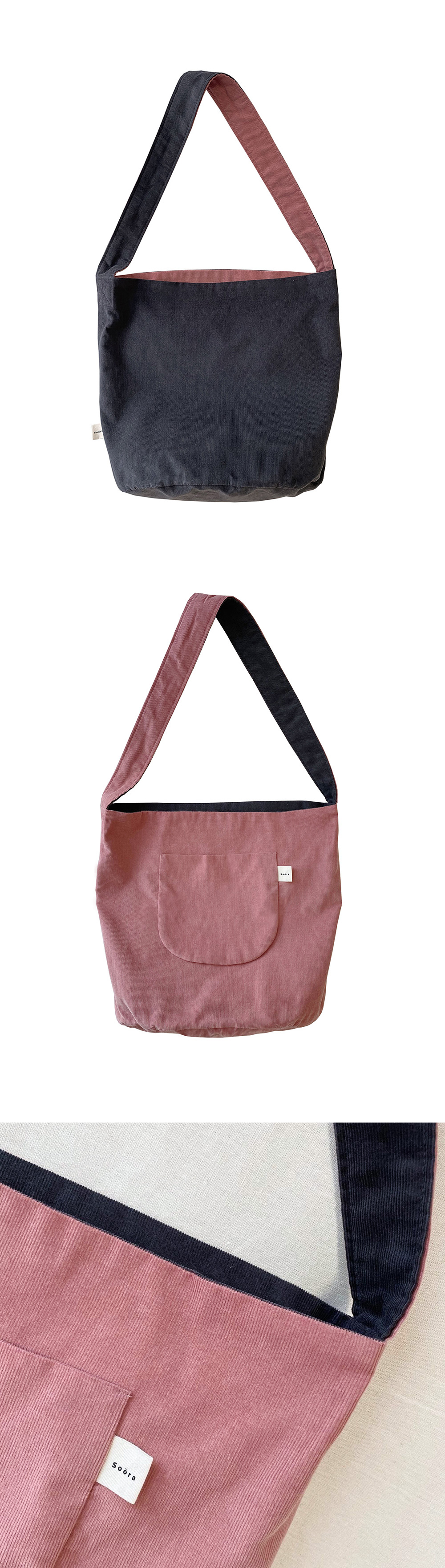 [Soora] Reversible Corduroy Ecobag (Charcoal/Pink) 상세 이미지 4
