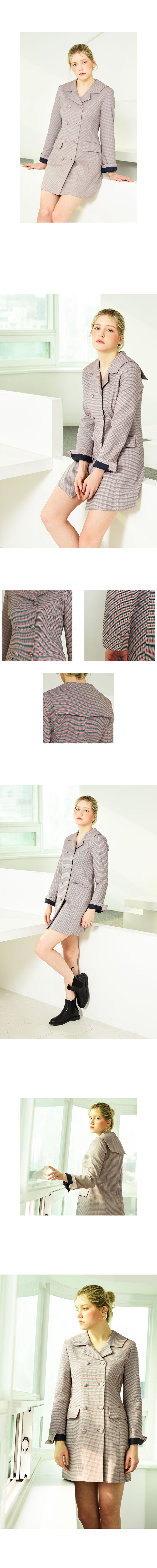 세일러 카라 도비 페브릭 자켓 원피스 - 레드 상세 이미지 3