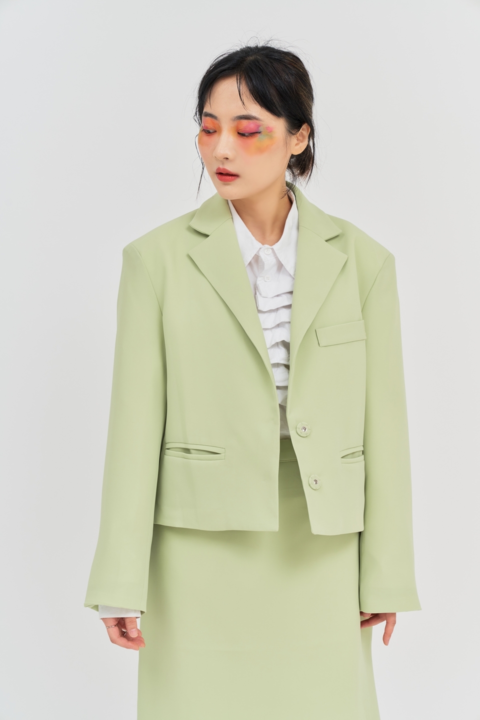 [언어더컬러]basic crop jacket ( L/green ) 상세 이미지 4