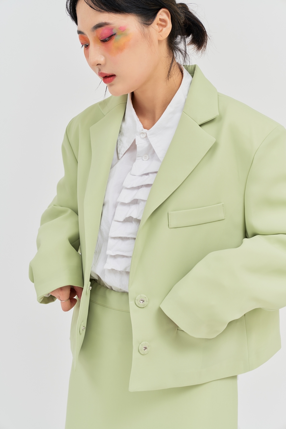 [언어더컬러]basic crop jacket ( L/green ) 상세 이미지 5