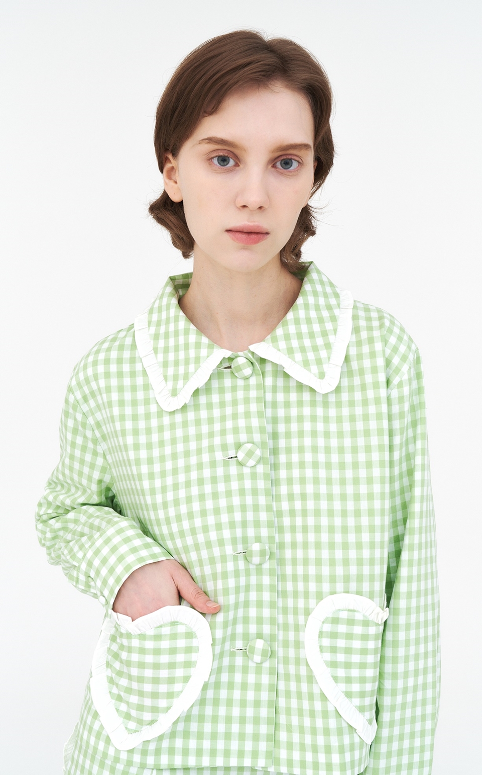 [언어더컬러]CHECK SHIRRING JK 상세 이미지 4