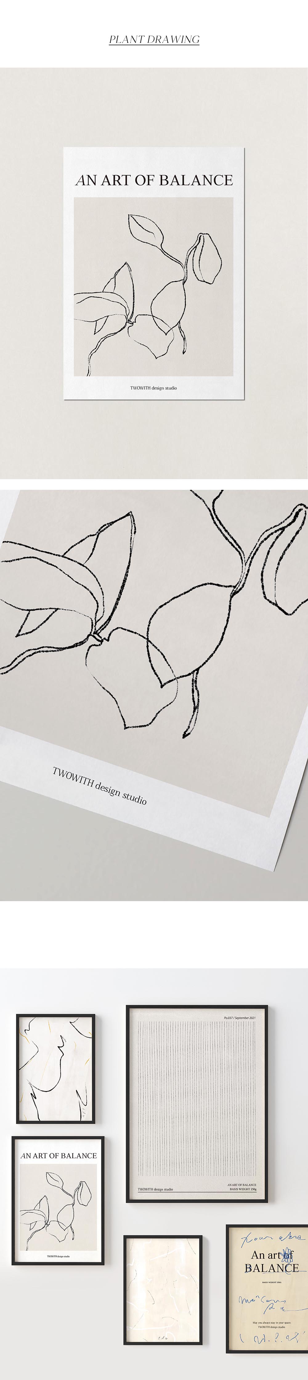 티디에스 plant drawing 인테리어 액자 포스터 a2사이즈 액자포함 상세 이미지 2