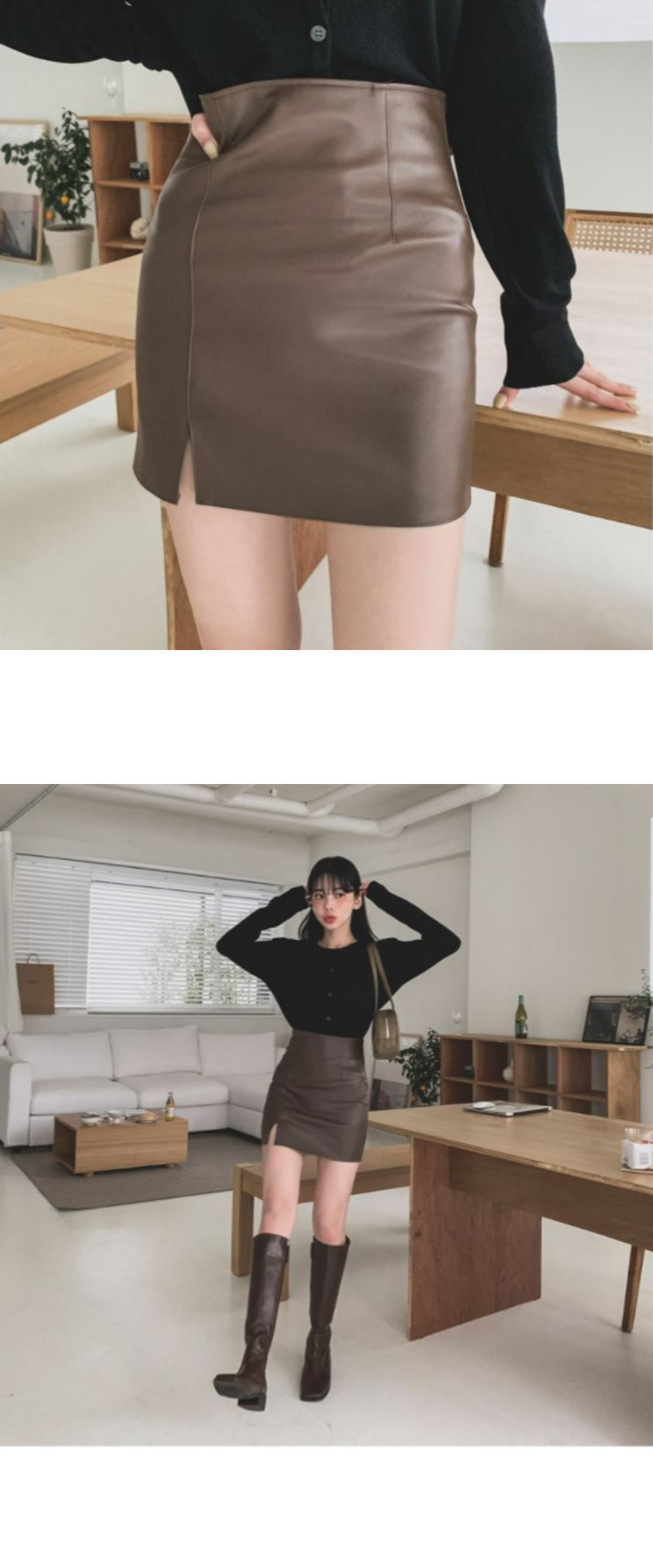 [당일출고] 고퀄리티 트임 레더 스커트 상세 이미지 1