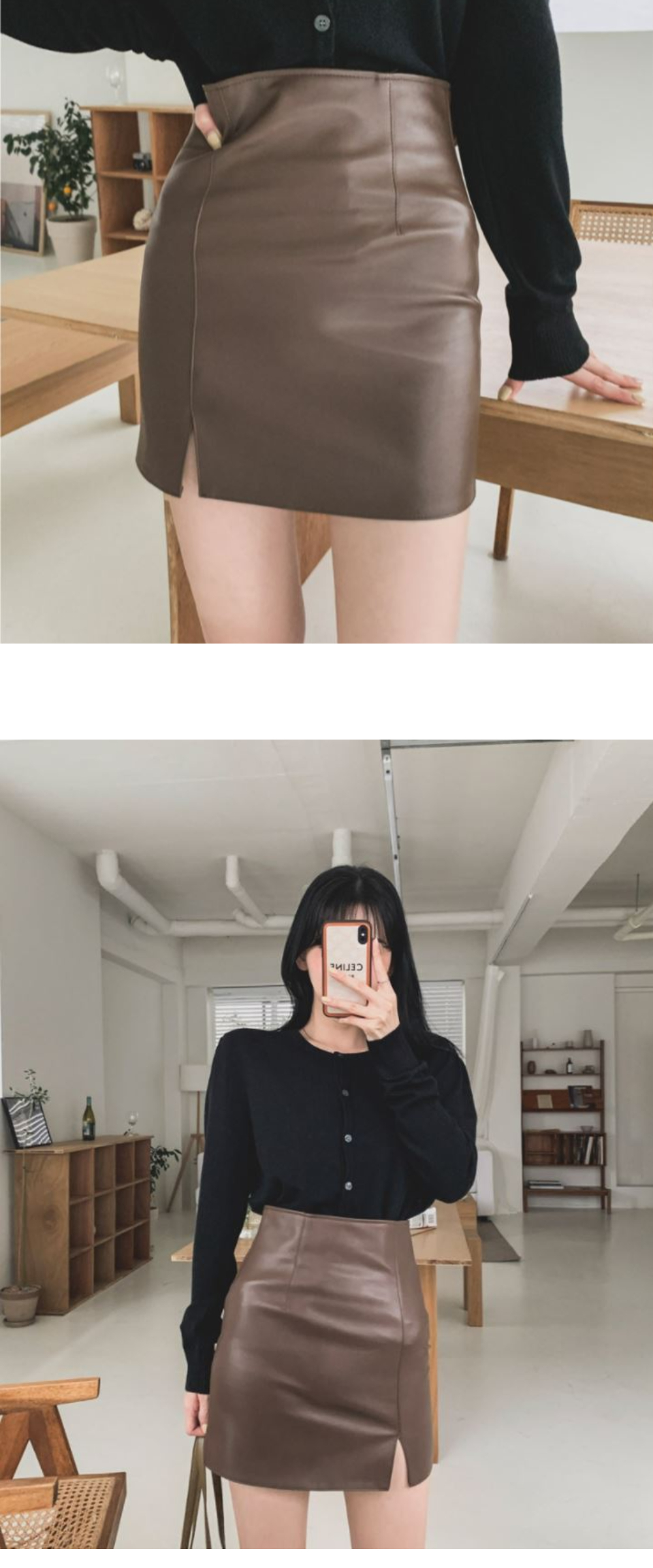 [당일출고] 고퀄리티 트임 레더 스커트 상세 이미지 2