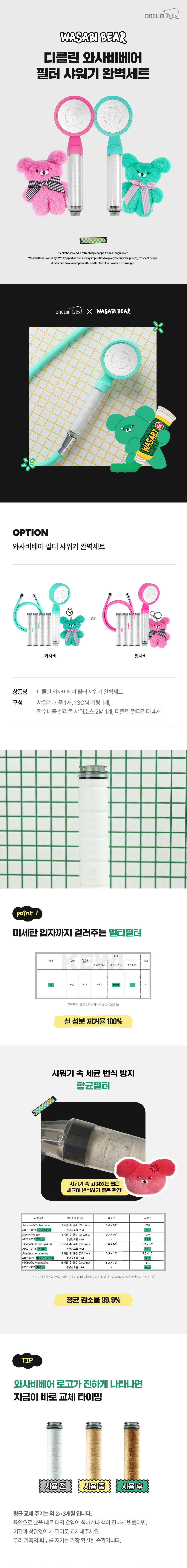 대림바스 X 와사비베어 디클린 필터 샤워기 완벽세트 (민트) 상세 이미지 1