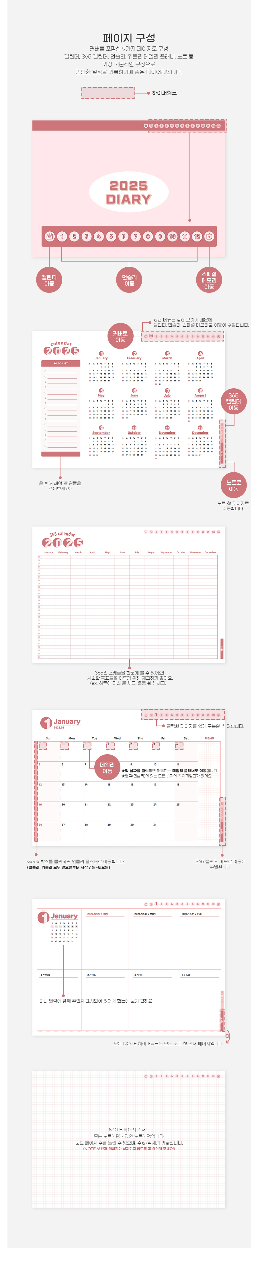 2025 날짜형 하이퍼링크 다이어리(pink ver.) 상세 이미지 3