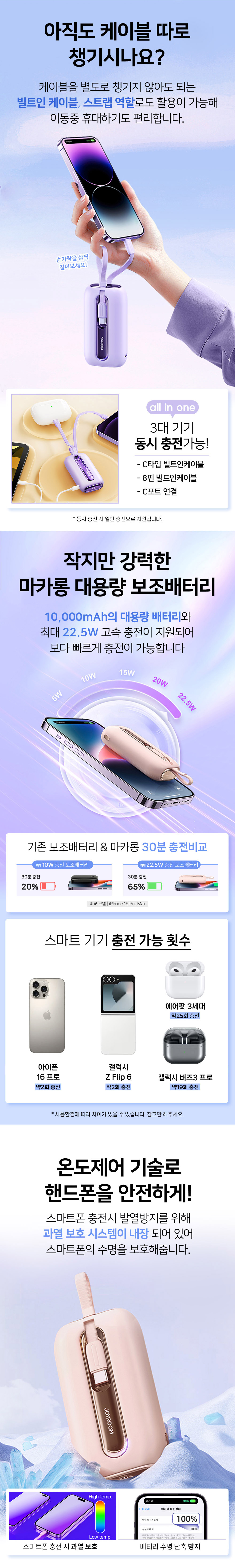조이룸 마카롱 보조배터리 10000mAh 22.5w 고속충전 일체형 상세 이미지 4