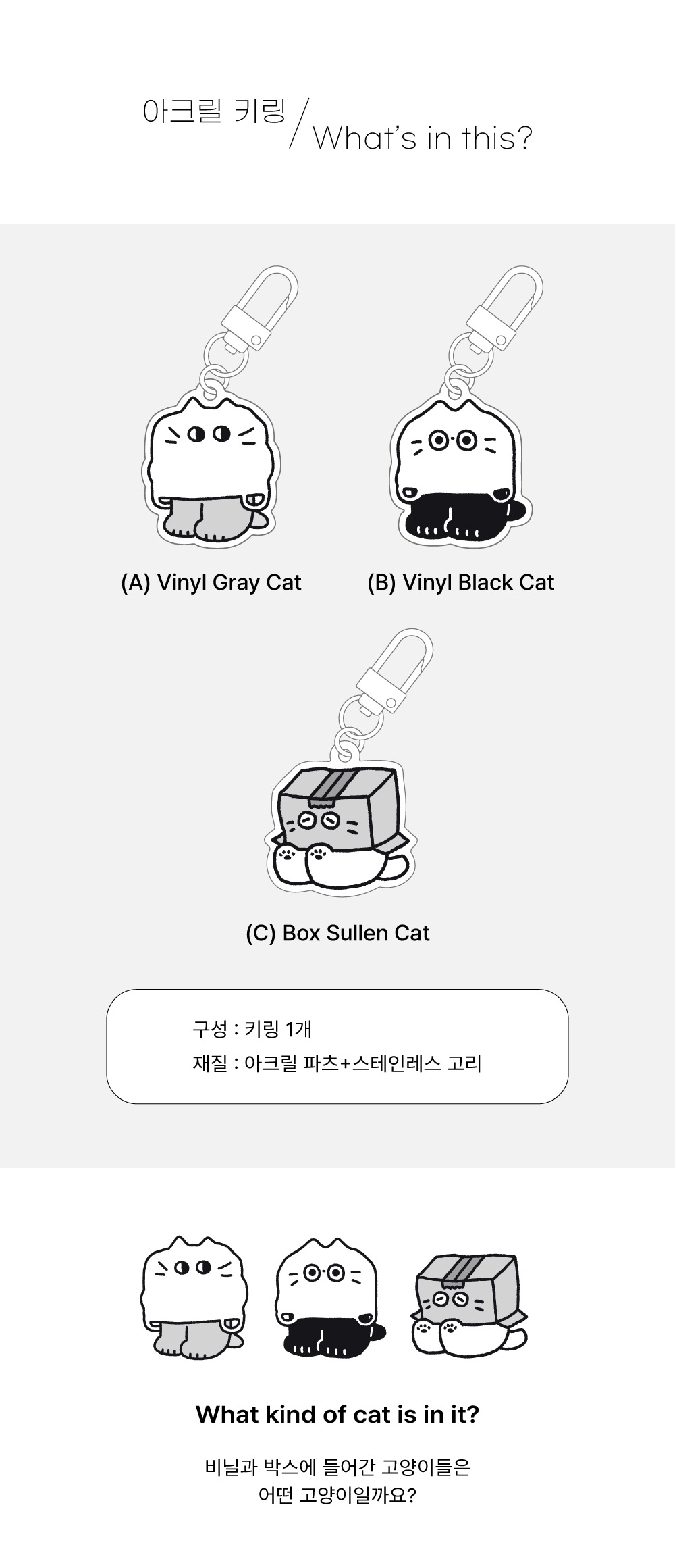 아크릴 키링 : What's in this 3종 (고양이 키링) 상세 이미지 1