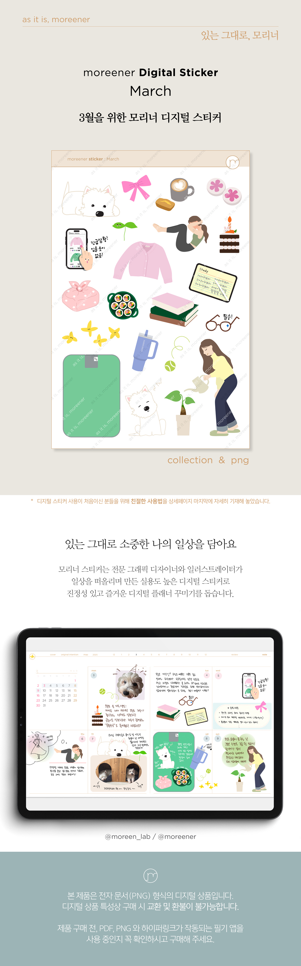 [디지털 스티커] 모리너 March 3월 아이패드 굿노트 일상 스티커 상세 이미지 2