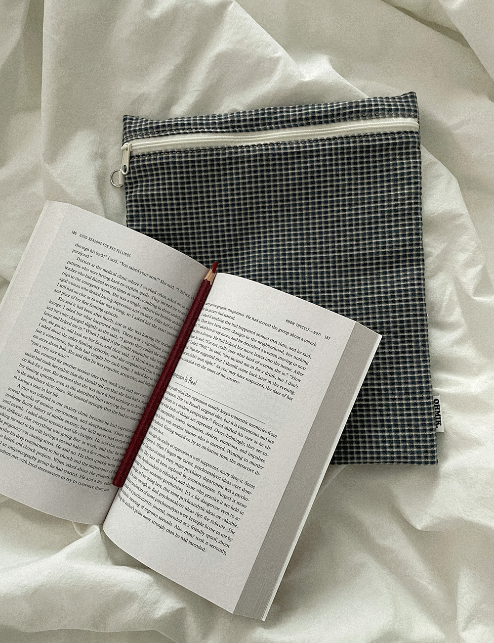 iPad Book Pouch - Blue Check 상세 이미지 1