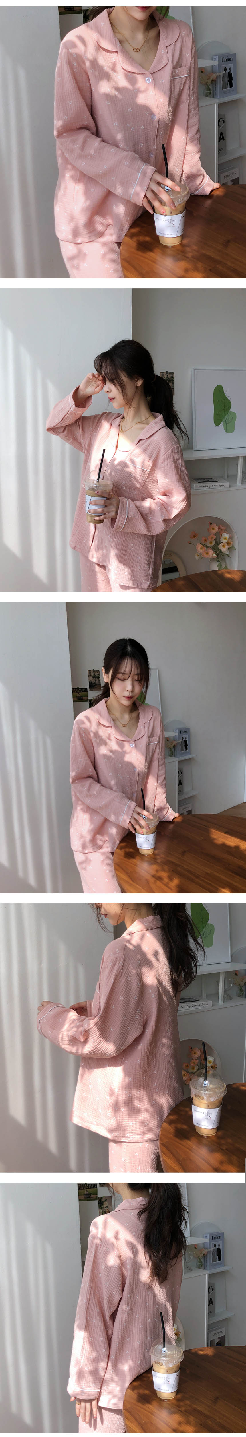 체제작 순면100% 체리핑크 봄 가을 긴팔 잠옷 파자마 상세 이미지 2