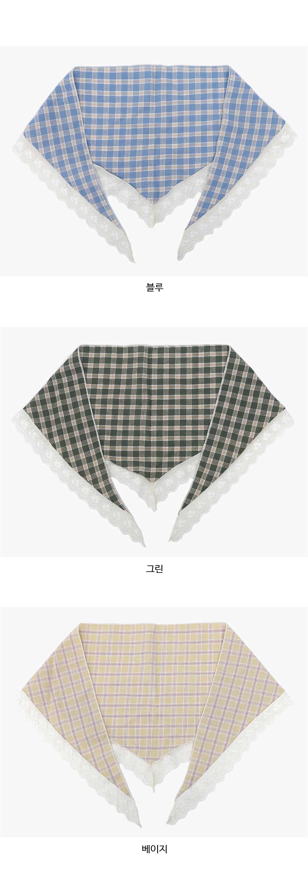 체크 레이스 알프스 두건 여성 스카프 빈티지 바캉스 휴양지 상세 이미지 2