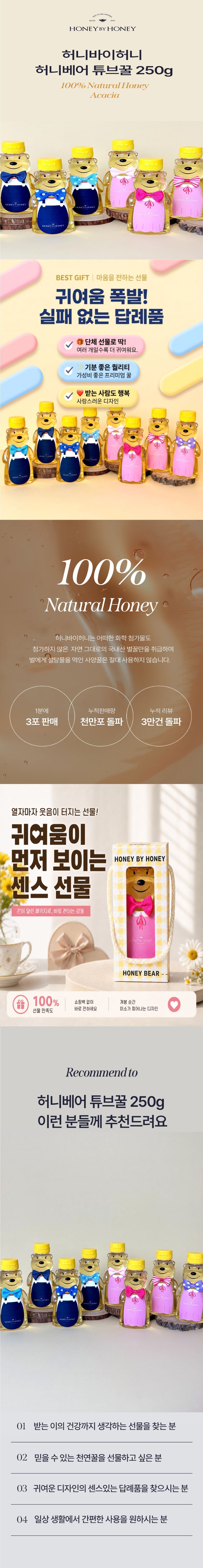 허니바이허니 국산 천연 꿀 튜브 허니베어 250g 아카시아 상세 이미지 1