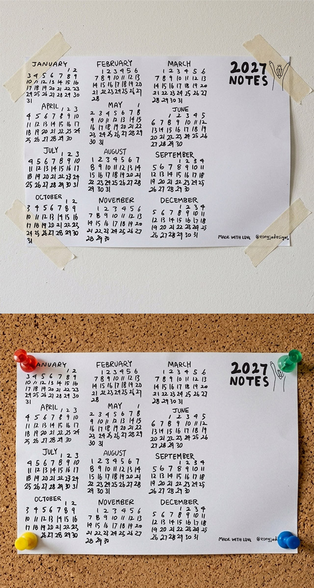 2027년 가로 손글씨 달력 포스터 A4 상세 이미지 2