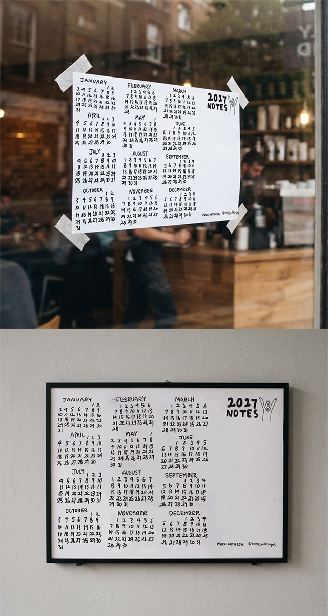 2027년 가로 손글씨 달력 포스터 A4 상세 이미지 3