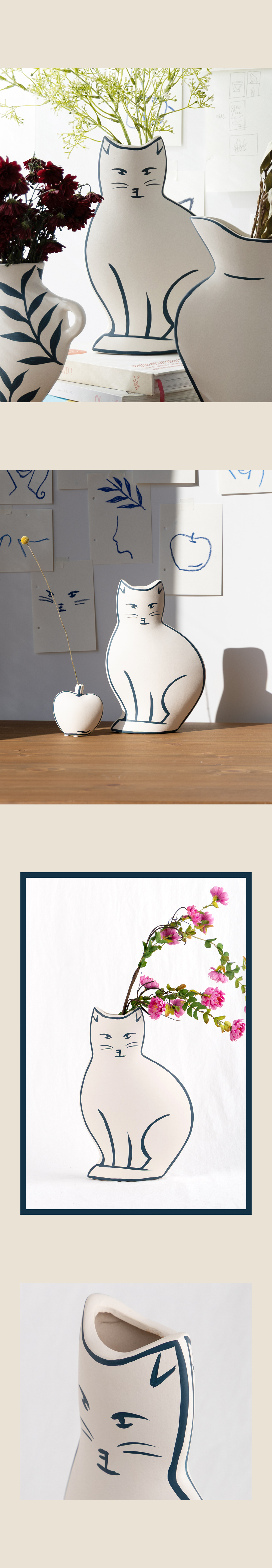 [르쏘쏘] 핸드메이드 핸드드로잉 고양이 오브제 화병 상세 이미지 5